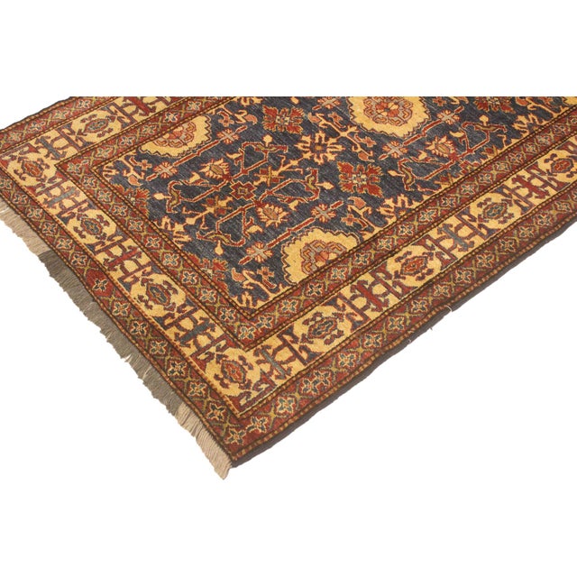 Boho Chic Super Kazak Blue/Gold Wool Rug - 3'11'' X 6'3'' For Sale - Image 4 of 10