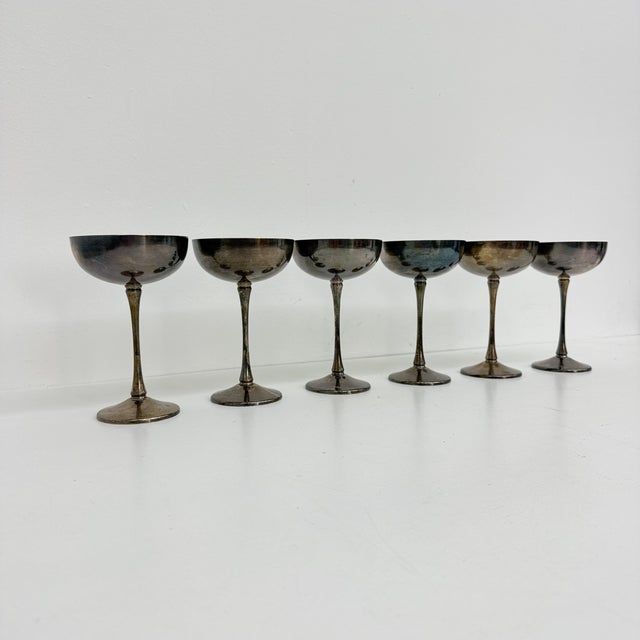 Brass Silver Plated Champagne Coupes, Italy, 1970s, Set of 6 For Sale - Image 14 of 18