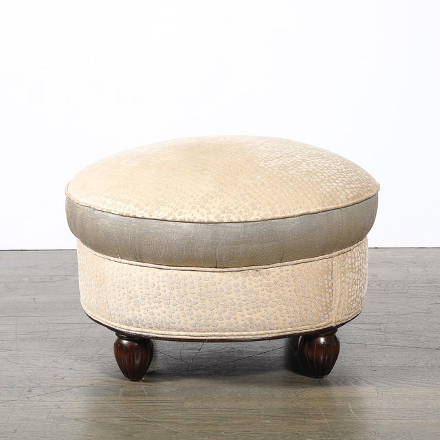 1920s Art Deco Upholstered Ottomans With Walnut Reeded Supports Manner of Ruhlmann For Sale - Image 5 of 13