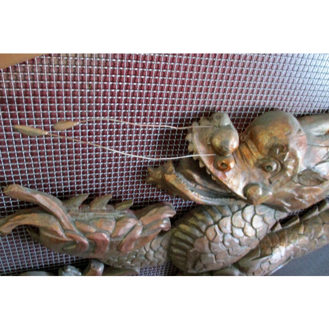 Wood 1980s Vintage Large Chinese Cheerful Dragon Relief Sculpture Plaque Movie Prop 10 Feet Long For Sale - Image 7 of 13