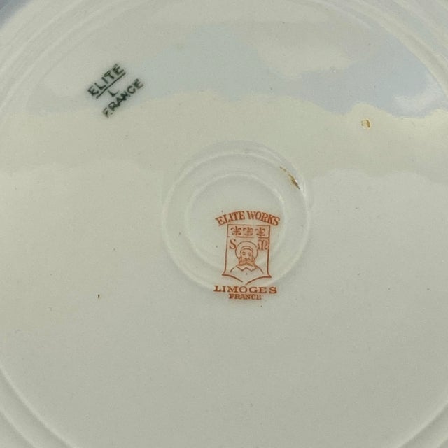 1920s Antique 1920s Elite Works Limoges Scalloped Salad Plates – Set of 10, Pink Floral & Gilt For Sale - Image 5 of 7