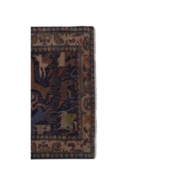 1970s 1970s Vintage Opal Blue Animal Garden Caucasian Rug For Sale - Image 5 of 12