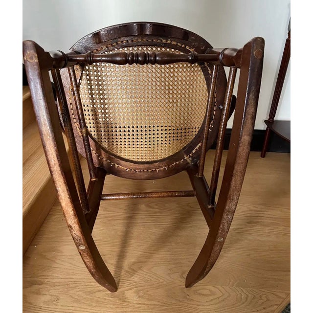 Wood Antique Victorian Eastlake Cane Rocking Chair, Attributed to Lippincott, Circa 1900 For Sale - Image 7 of 8