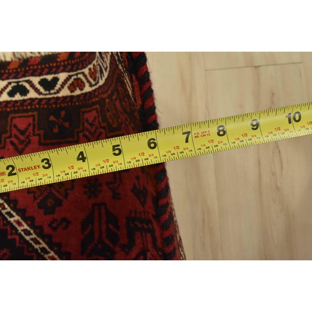 Shiraz Rug 3’11” X 5’2” Red Wool Vintage Tribal Hand-Knotted Oriental Carpet For Sale - Image 11 of 13