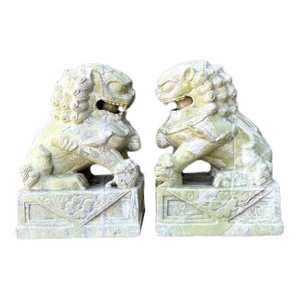 Vintage Distressed Soapstone Foo Dogs - A Pair