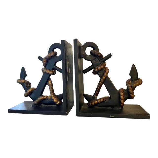 Vintage Black Ship Anchor Bookends For Sale