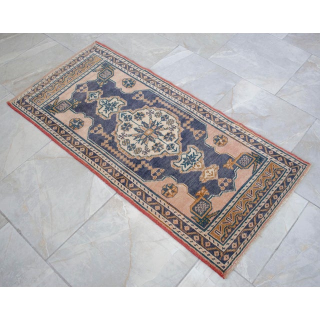 1970s Hand-Knotted Wool Turkish Rug Doormat Small Rug Entry Decor - 1'12" X 4'2" For Sale - Image 6 of 8