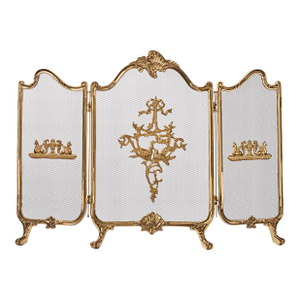 Vintage Louis XV Style Solid Brass Three Panel Fire Screen