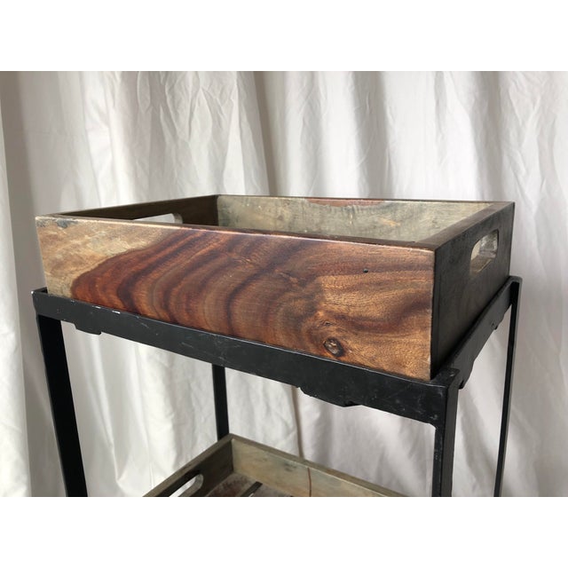 1970s Heavy-Duty Industrial Grade 3-Tier Rolling Cart in Exceptionally Rare True Argentine Greenheart Wood & Heavy Iron Base For Sale In Denver - Image 6 of 12