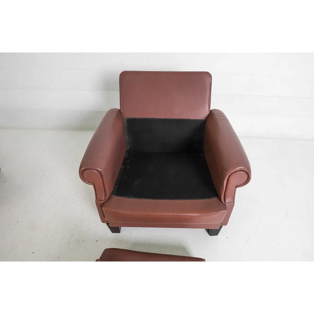 Brown Pair Tufted Leather Lounge Chairs Pair Mid Century EuroVintage For Sale - Image 8 of 16