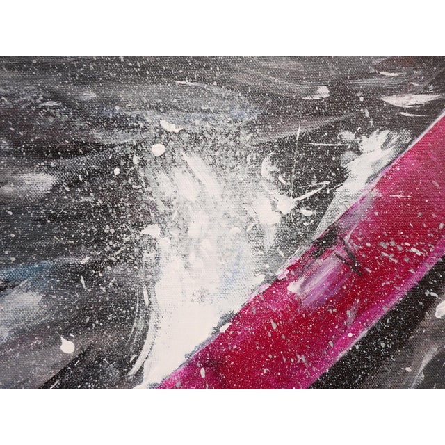 Contemporary Moisés Villafuerte "Salvame" Blue, Magenta, and Yellow Contemporary Seascape Painting with Texts, 2022 For Sale - Image 3 of 12