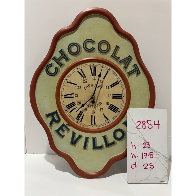 French Chocolat Révillon Advertising Wall Clock Painted Tin Shaped painted tin wall clock advertising Chocolat Révillon,...