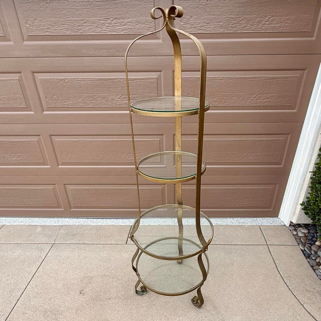 Vintage Hollywood Regency Brass & Glass Plant / Pastry Stand Display Shelving For Sale - Image 12 of 12