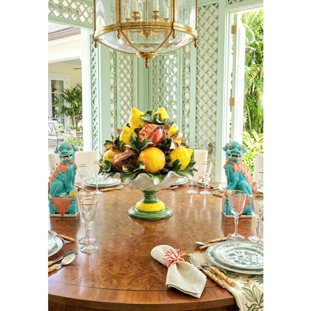 Add a vibrant pop of classic Mediterranean charm to your space with this large vintage Italian majolica-style ceramic...