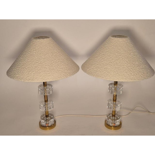 Metal Scandinavian Modern Table Lamps with Orrefors Glass and Brass by Carl Fagerlund, 1960s, Set of 2 For Sale - Image 7 of 15