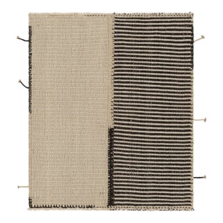 Rug & Kilim’s Accent Kilim, Square Rug in Bold, Textural White and Black Stripes For Sale