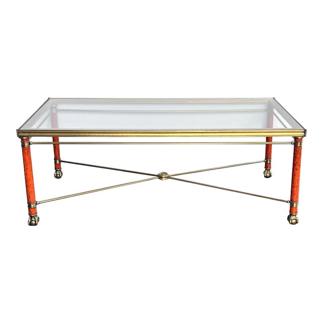 1960s Neoclassical Style Bronze and Brass Rectangular Table With Glass Top For Sale