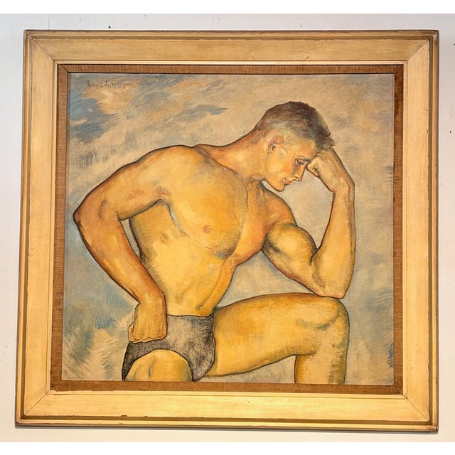 Mid 20th Century Large Oil Painting of a Handsome Muscular Man, Signed Fredrick Spraque 1949 For Sale - Image 5 of 9