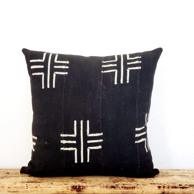 Mid-Century Modern Black Mudcloth Pillow Cover For Sale - Image 3 of 3