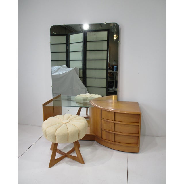 Mid-Century Modern Sculptura Heywood Wakefield Champaign Vanity Set M776 For Sale - Image 3 of 14