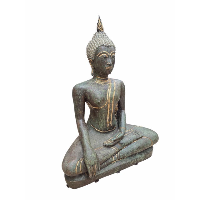 Black Vintage Thai Gilt Bronze Seated Buddha Sculpture in Earth-Touching Mudra For Sale - Image 8 of 10