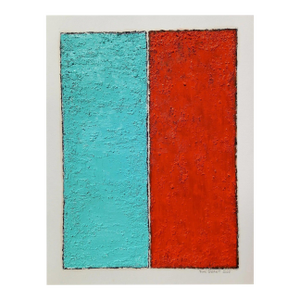 Fashion Inspired 'Blue and Orange' #1 Highly Textured Abstract Oil Painting
