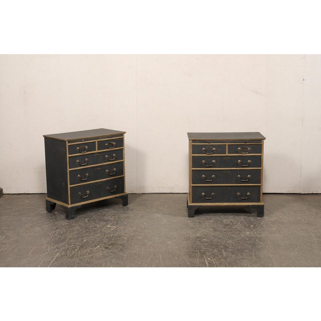English Pair Black Side Chests, Mid 20th C. For Sale - Image 11 of 14