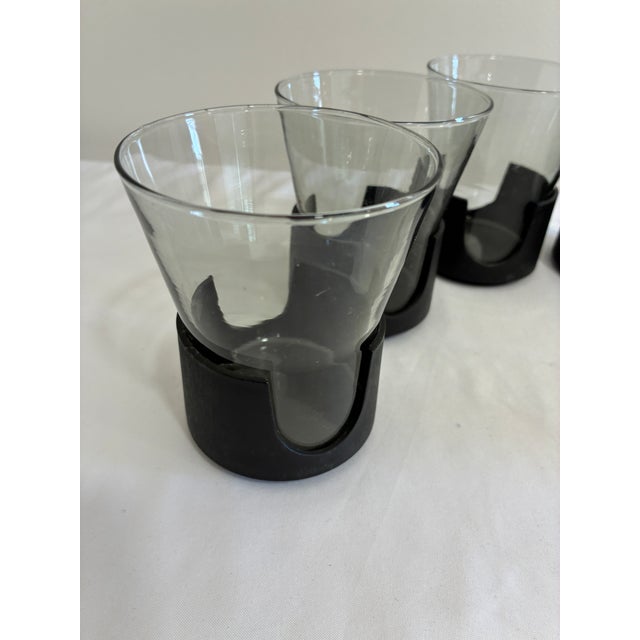 Corning Inc. Mid 20th Century Mid-Century Corning Glass Smoke Glass Tumblers With Black Bases - Set of 6 For Sale - Image 4 of 11
