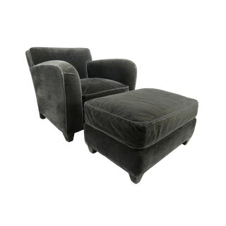1980s Donghia Art Deco Style Gray Mohair & Down Club Chair and Ottoman For Sale