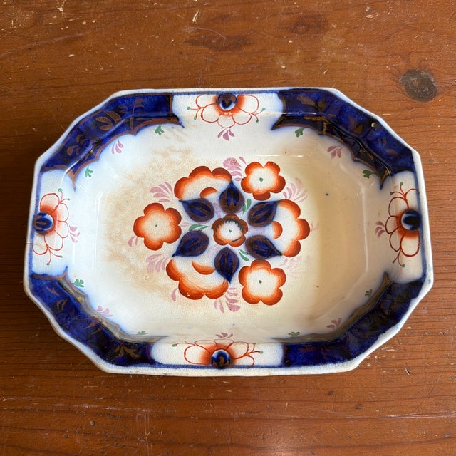 Farmhouse Antique Gaudy Welsh Crescent Pinwheel Flow Blue Set of 2 Vegetable Dishes, Circa 1840s For Sale - Image 3 of 12