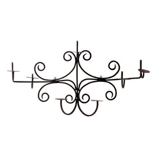 Large Wall-Mounted Candleholder in Wrought Iron, 1960s For Sale
