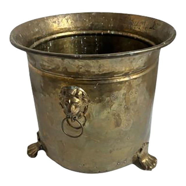 Vintage Brass Jardinière With Lion Handles and Claw Feet - Indoor Planter For Sale