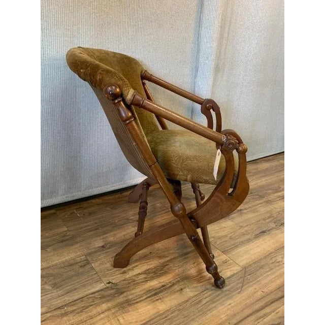 George Hunzinger Vintage George Hunzinger Velvet Folding Accent Side Chair Stamp Patent May 1873 For Sale - Image 4 of 13