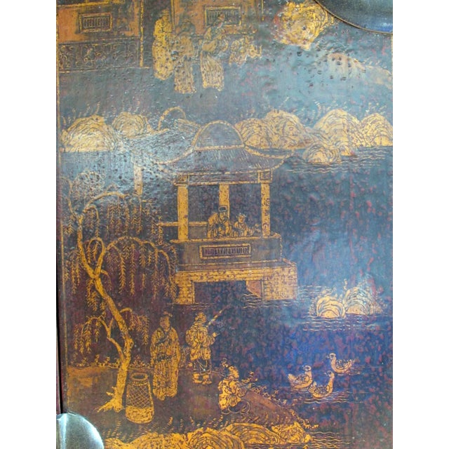 Wood 1900 - 1909 Asian Elm Cabinet With Painted Panel Doors For Sale - Image 7 of 12