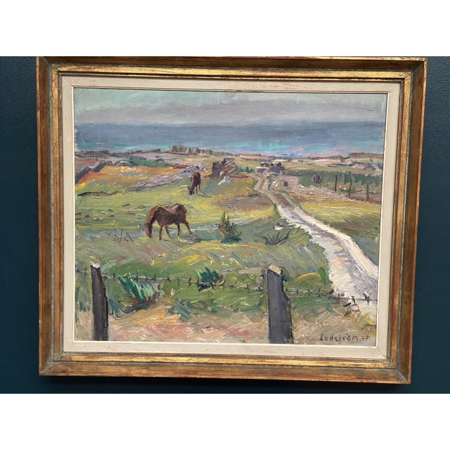 Georg Lodström, Coastal Scene with Horses, 1947, Oil on Canvas For Sale - Image 18 of 18