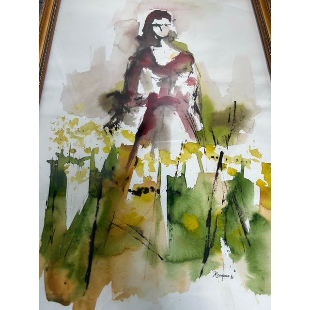 1960’s original abstract female figure in landscape watercolor painting. Signed, dated and framed. Measures 15x22 or...