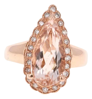 4.72 Carat Pear Cut Morganite Diamond 14 Karat Rose Gold Ring, Size 7.75