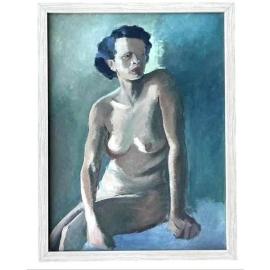 Wood Vintage Boho Original Nude Portrait on Board For Sale - Image 7 of 7