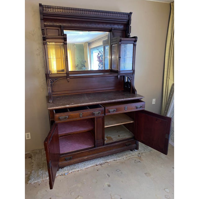 Late 19th Century Late 19th Century Victorian Eastlake Style Walnut Sideboard Buffet For Sale - Image 5 of 6