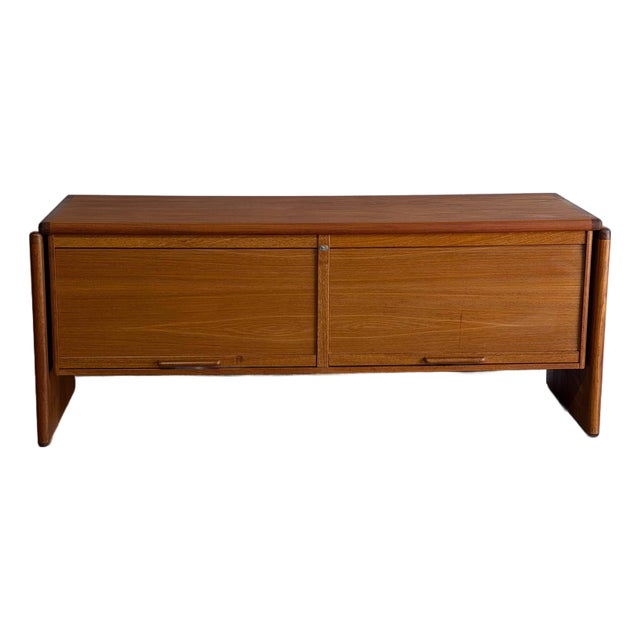Dyrlund Teak Credenza Storage Buffet Sideboard Filing Cabinet Tambour Doors Denmark 1970s For Sale