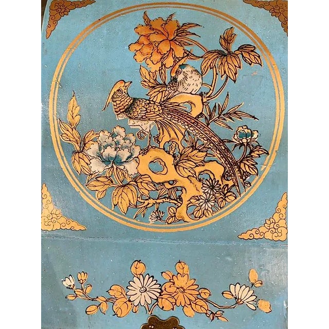 Chinese Early 21st Century Asian Cyan Painted Jewelry Box For Sale - Image 3 of 7