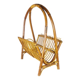 Italian Rattan & Rush Magazine Rack, 1960s For Sale