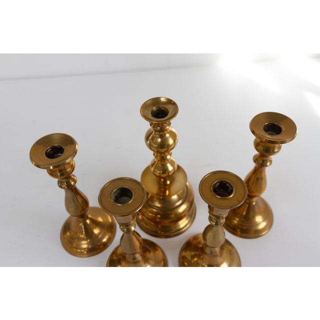 Vintage Danish Brass Candlesticks, 1950s, Set of 5 For Sale - Image 4 of 18