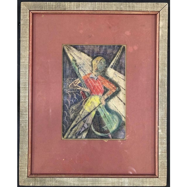 1950s Vintage Wood Framed Pastel Print by Artist Bala For Sale - Image 5 of 5