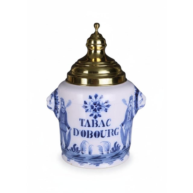 Large Dutch Delft Style Tobacco Jar Tabac Dobourg with Brass Lid, 1880 For Sale - Image 16 of 16