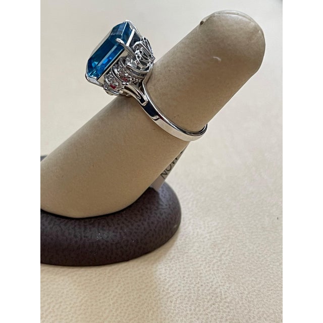 5.8 Carat Finest Blue Topaz Diamond Platinum Ring Estate For Sale - Image 9 of 18