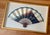 A decorative and rare 1960s Japonisme fan floating in a simple gold shadow box. Fan is a hand-painted reproduction after...