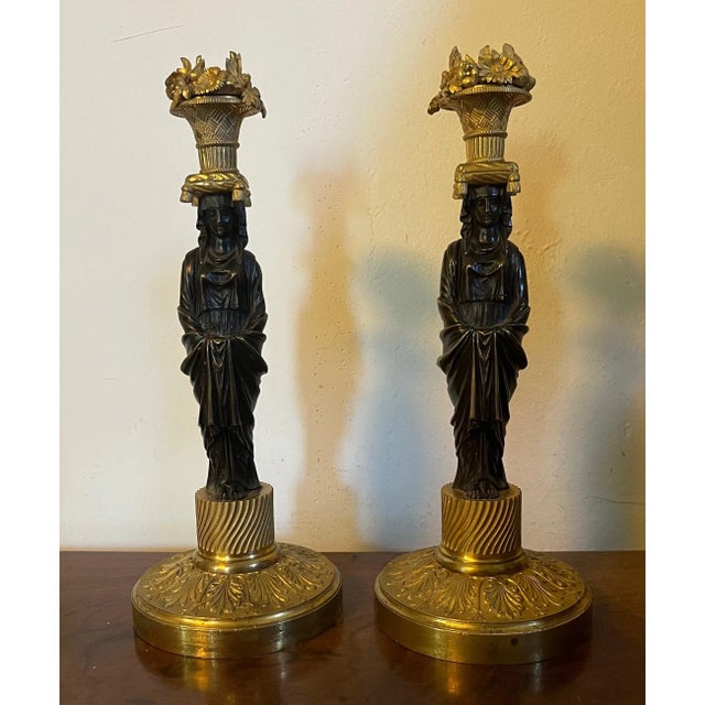 Antique French Empire Gilt Bronze Candlesticks in the Manner of Thomas Hope 1810- a Pair For Sale - Image 13 of 13