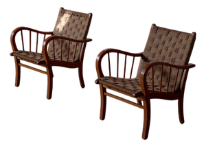 Vintage German Oak and Rope Chairs, 1950s, Set of 2