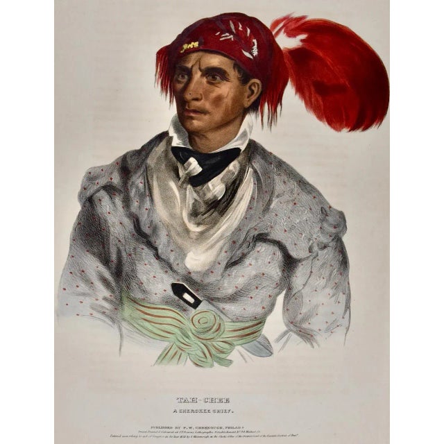 This is an original 19th century hand-colored folio-sized lithographic portrait of a Native American entitled "Tah-Chee, A...
